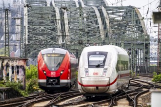 Rail traffic on the line between Cologne Central Station and Cologne-Deutz, Hohenzollern railway