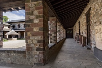 Colonnades, corridor around the courtyard of the Principia Commandery, Saalburg Roman fort,