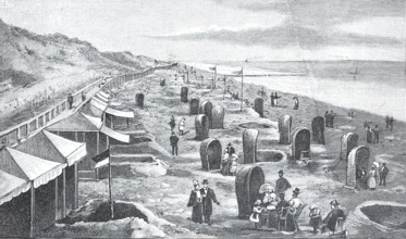 Southern part of the beach with walkway, North Sea, Sylt, around 1890, Germany, digital
