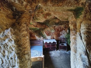 Cave flats in Langenstein, district of Halberstadt, Harz county, Saxony-Anhalt, Germany, Europe