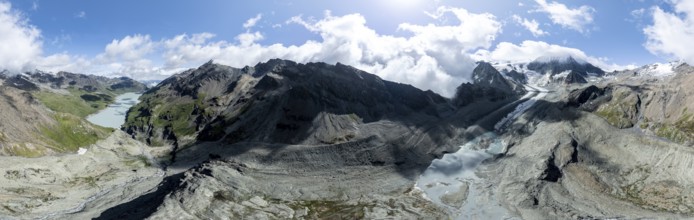 Aerial view, Alpine panorama, mountain landscape with glacier Glacier de Cheilon and summit Mont