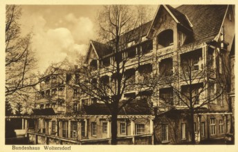 Historical postcard, picture postcard, Woltersdorf, Bundeshaus, Brandenburg, Germany, digitally
