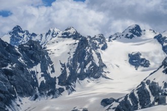 Stilfserjoch, Vinchgau, South Tyrol, Italy, mountain landscape on the Ortler, Italian Alps, snowy