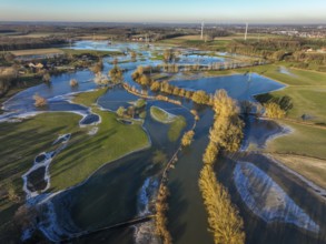 Selm, North Rhine-Westphalia, Germany, flood on the Lippe, river in the Ruhr area, the fields, the