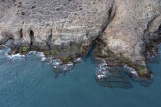 Aerial view, rocky coast, Cabo de Gata-Nijar Natural Park, Almeria, Andalusia, Spain, Europe