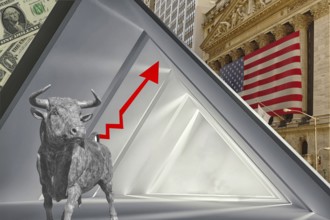 Symbolic image, bull stands for stock market boom, Wall Street and Dax upswing, President Trump's