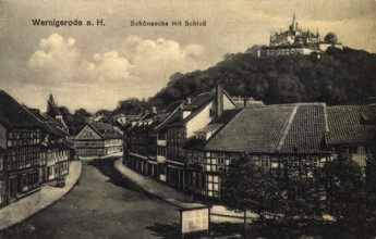 Historical postcard, picture postcard, Schöneecke with castle, Wernigerode, Saxony-Anhalt, Germany,