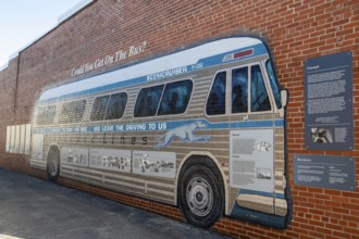 Anniston, Alabama - A mural of a Greyhound bus outside the Freedom Riders National Monument. In the