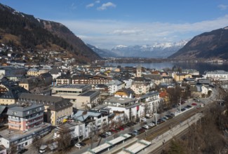 Drone shot, city view, Zell am See, Zeller See, Pinzgau, Land Salzburg, Austria, Europe