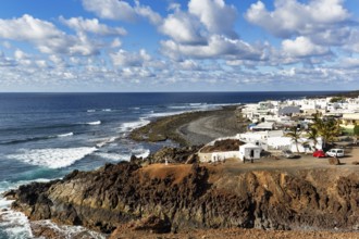 Fishing village on the rocky west coast, black lava coast, coastline, Cumulus, El Golfo, Yaiza,