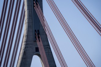 Wesel Rhine bridge, cable-stayed bridge, bridge piers and bridge cables, steel cables