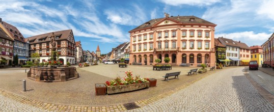 Panoramic view of the Obertorturm tower in the old town of Gengenbach in the Black Forest, Germany,
