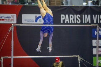 Olympic qualification in apparatus gymnastics in Rüsselsheim Picture: Lea Quaas on the uneven bars