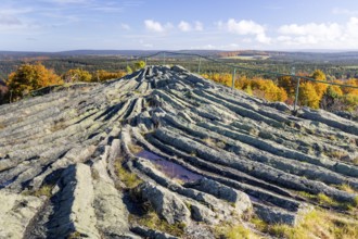Exposed basalt outcrop from volcanic times, Hirtstein, Marienberg, Erzgebirge, Saxony, Germany,
