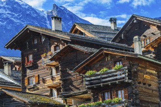 Old wooden houses in the historic village centre, Grimentz, Val d'Anniviers, Valais Alps, Canton