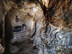 Cave flats in Langenstein, district of Halberstadt, Harz county, Saxony-Anhalt, Germany, Europe