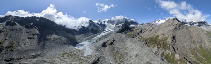 Aerial view, Alpine panorama, mountain landscape with glacier Glacier de Cheilon and summit Mont