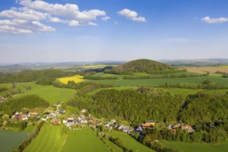 Landscape in the Osterzgebirge with Niederfrauendorf and Luchberg from above, Glashütte,
