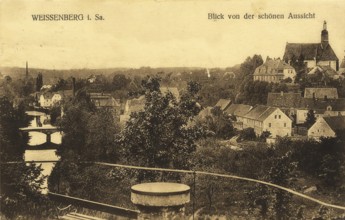 Historical postcard, picture postcard, view from the beautiful view, Weissenberg in Saxony,
