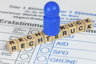 Symbolic image of the shift to the right in Germany: Symbolic ballot paper with letter cubes and a