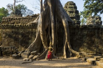 Young woman dressed as a temple dancer, Apsara, Ta Prohm, Angkor Wat, Angkor, UNESCO World Heritage