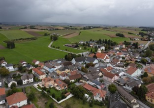Drone image, view of the village, Mettmach, Innviertel, Upper Austria, Austria, Europe
