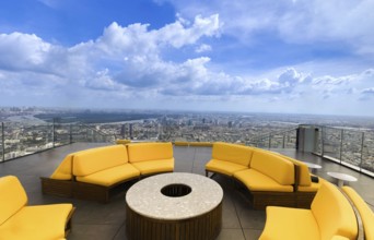Panoramic view of Bangkok skyline downtown in business financial center from King Power Mahanakhon