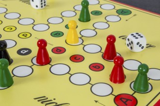 Close-up of the German board game MENSCH ÄRGERE DICH NICHT