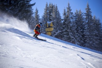 Oberjoch, Bavaria: Experienced skier on a red piste