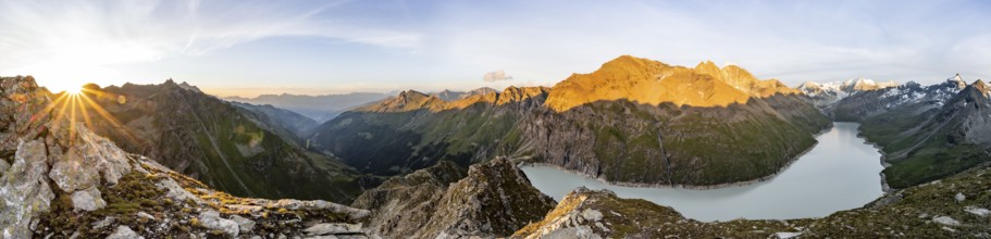 Panorama, Picturesque mountain landscape at the summit Mont de la Blana at sunset, view of blue