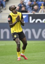 Serhou Guirassy Borussia Dortmund BVB (09) disappointed Gesture gesture after missed penalty