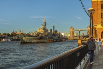 HMS Belfast and Tower Bridge, London, England, Great Britain, London, South of England, Great