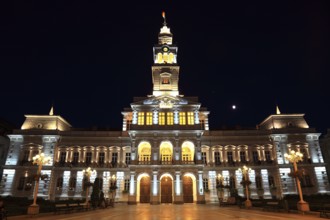 Banat, city of Arad, city centre, city hall at night, illuminated, Romania, Europe