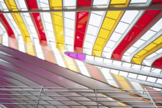 Liège-Guillemins railway station, architect Santiago Calatrava, colourful roof, close-up, metal