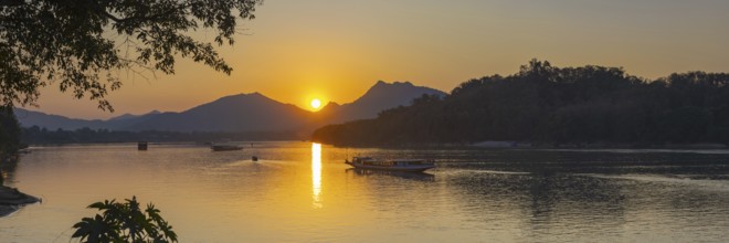 Sunset on the Mekong near Luang Prabang, Laos, Asia