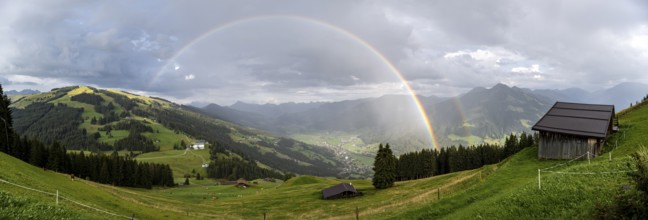 View over the Brixen Valley with rainbow, Hochbrixen, Brixen im Thale, Kitzbühel Alps, Tyrol,