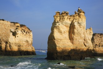 Praia do Pinhao, Lagos, Algarve, Portugal, Majestic coastal landscape with steep cliffs and a