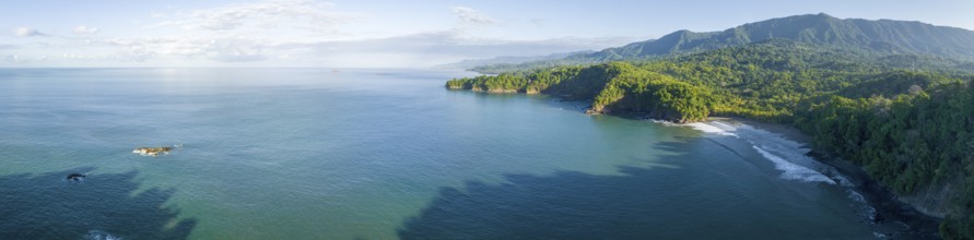 Aerial view, ocean and coast with rainforest, Playa Ventanas, Puntarenas province, Costa Rica,