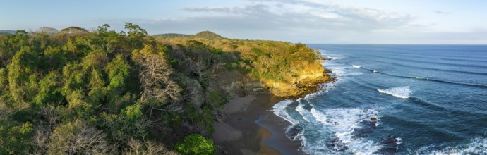 Aerial view, rainforest, sandy beach and coast with waves, Playa Cocalito, Puntarenas, Costa Rica,