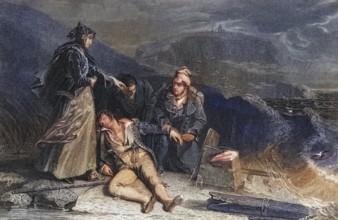 Steel engraving by G. Presbury after a drawing by A. Chisolm of the rescue of Cleveland from