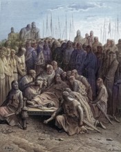 Death of Baldwin I. Latin King of Jerusalem 1188, Historical, digitally restored reproduction from