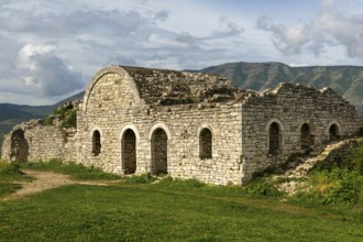 Ruined building in the citadel area of Berat castle, UNESCO World Heritage Site, Berat, Albania,