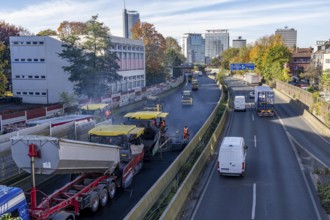 New whisper asphalt surface for the A40 motorway, in the city of Essen, direction Dortmund, 95, 000