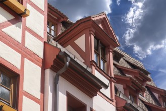 Historic roof bay window on a residential building, Weißgerbergasse, Nuremberg, Middle Franconia,