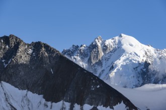 Summit of the Aiguille Verte, High alpine mountain landscape with glacier and mountain peak,
