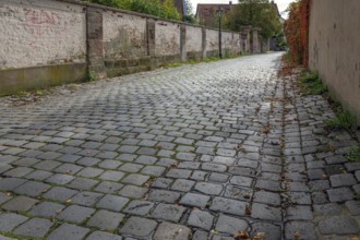 Paved street at Kirchenberg, Ziegenstr., Nuremberg-Mögeldorf, Middle Franconia, Bavaria, Germany,