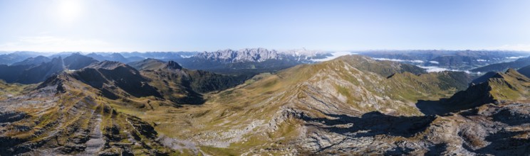 Alpine panorama, aerial view, Carnic High Trail, Carnic main ridge, Carnic Alps, Carinthia,