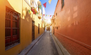 Colombia, Scenic colorful streets of Cartagena in historic Getsemani district near Walled City,