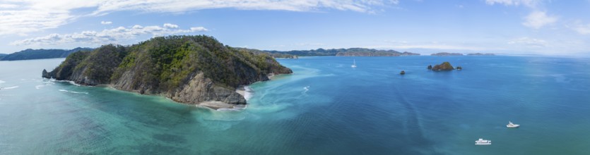 Aerial view, tropical island in the turquoise ocean, Tortuga Island, Puntarenas, Costa Rica,