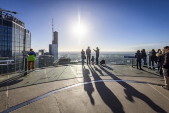 View of the city of Frankfurt from the Main Tower. The 200 metre high viewing platform is the